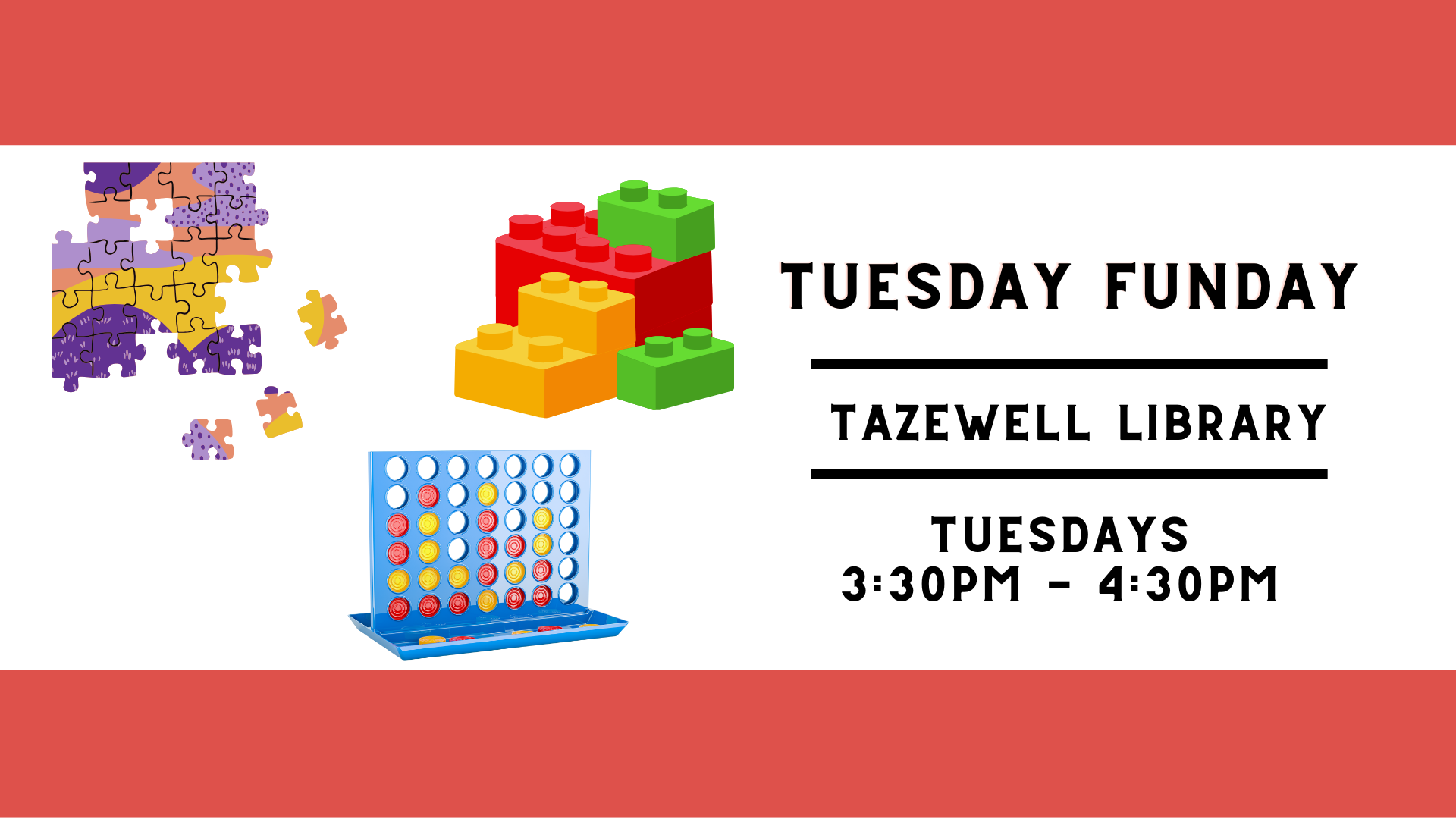Tuesday Funday is on Tuesdays at the Tazewell Library